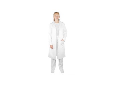 Dámský lékařský plášť s dlouhým rukávem, bílý