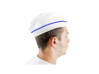 Kuchařská čepice – lodička bílá a modrý lem