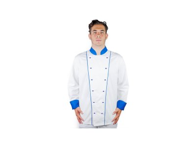 Rondon kuchařský dvouřadý, bílý s modrou kombinací