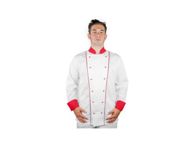 Rondon kuchařský dvouřadý, bílý s červenou kombinací