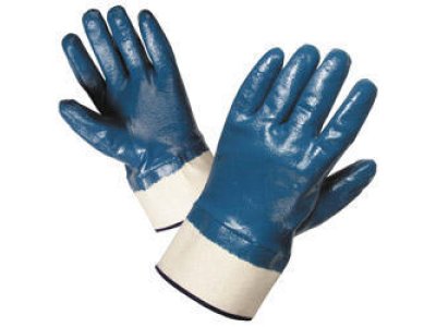 PELA Pracovní rukavice celomáčené v silné vrstvě nitrilu, tuhá manžeta, barva: modrá