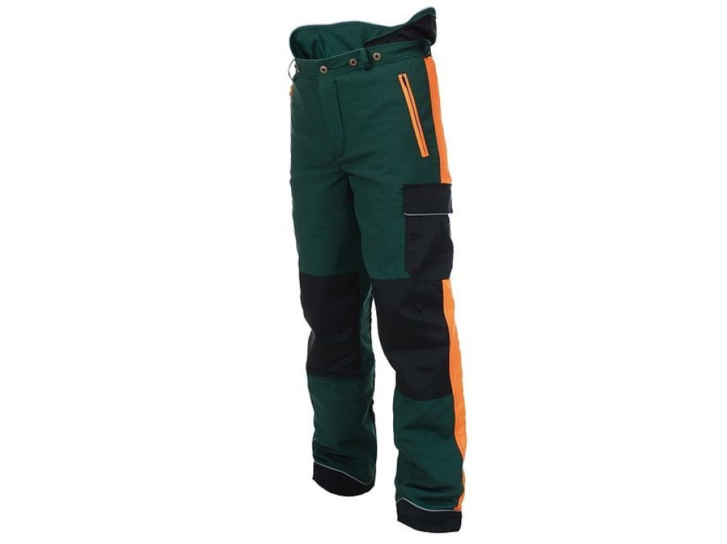 Pánské protipořezové kalhoty do pasu SCILAR+, zeleno-oranžové