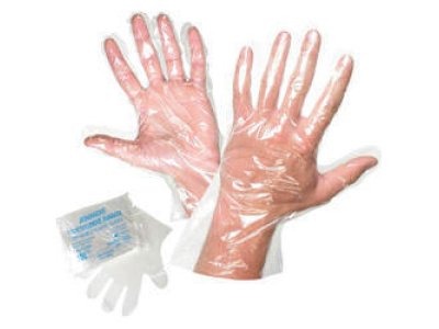 Jednorázové rukavice svařené z tenké polyetylénové folie