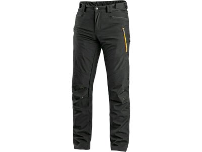Pánské softshell kalhoty AKRON CXS, černé s HV žluto/oranžovými doplňky