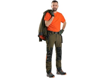 Pánské kalhoty do pasu NAOS CXS, zeleno-zelené, HV oranžové doplňky