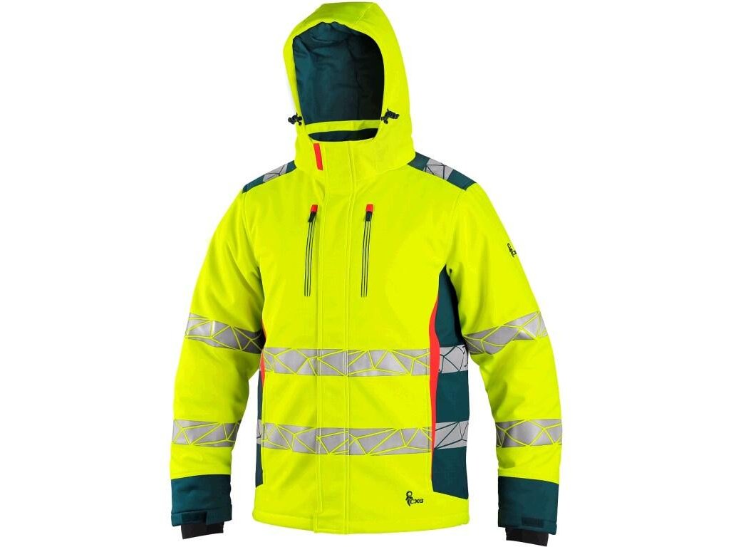 Pánská zimní softshell výstražná bunda BEDFORD WINTER CXS, žluto-petrolová