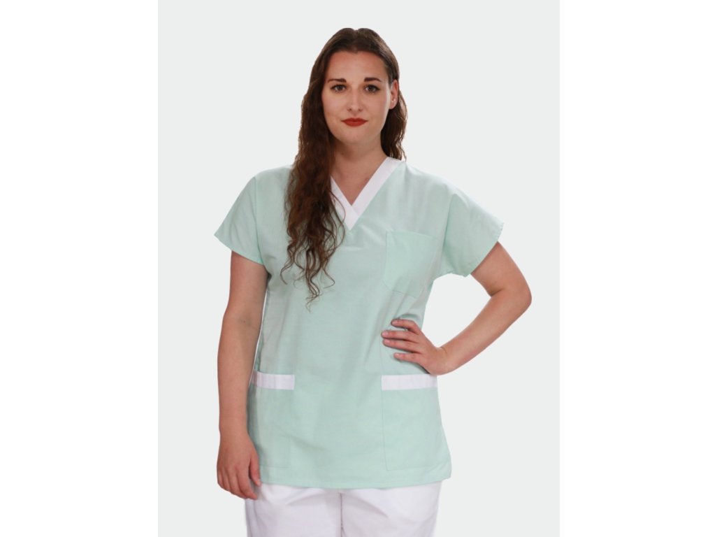 Dámská zdravotní halena do V, zelená + bílá