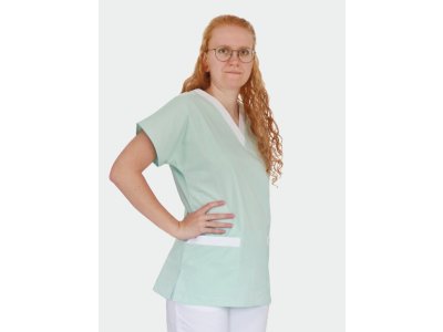 Dámská zdravotní halena do V, zelená + bílá