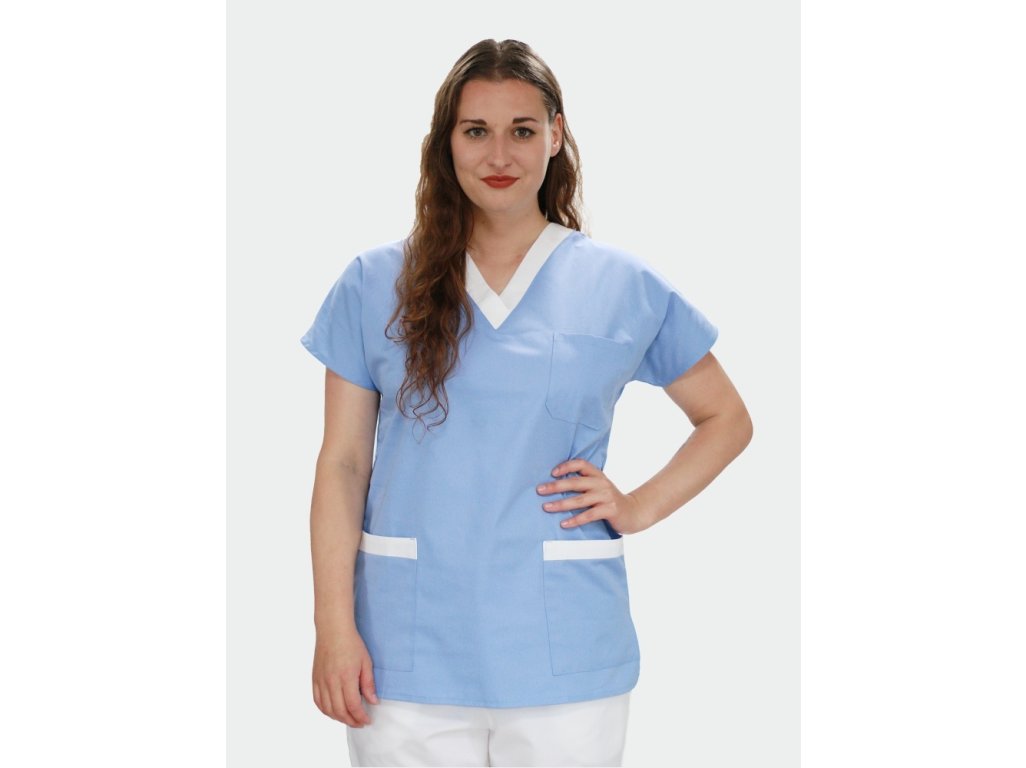 Dámská zdravotní halena do V, světlemodrá + bílá