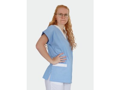 Dámská zdravotní halena do V, světlemodrá + bílá