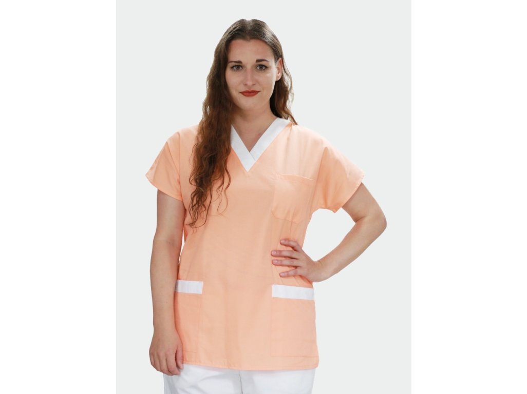 Dámská zdravotní halena do V, meruňková + bílá