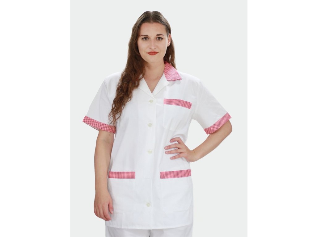 Dámská kuchařská halena IVANA, bílá + červená kostka